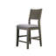 De chaises de salle à manger à hauteur de comptoir contemporaines grises 2 pièces, tissu rembourré, panneau arrière, bois massif, chaises d'ambiance sophistiquées avec décor