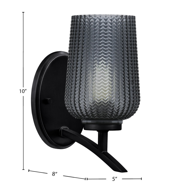 Applique murale lumineuse en verre texturé fumé 5 po Kurve, Noir mat