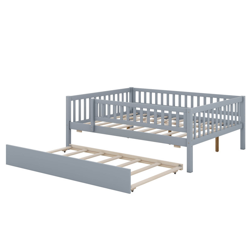 Structure de lit double avec lit gigogne et garde-corps, lit pour enfants en bois de style Montessori avec support à lattes