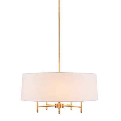 Lanternmodern 63in White 5-light White Drum Shade Chandelier Adjustable Hanging Rod