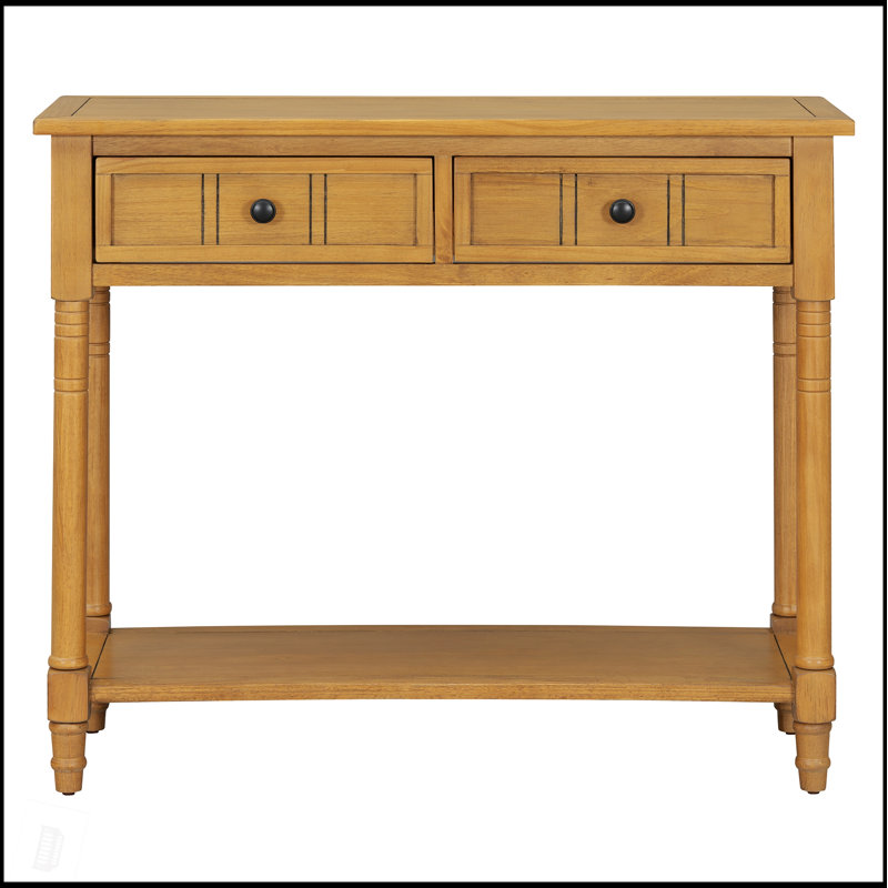 Console de style traditionnel Daisy avec deux tiroirs et une tablette inférieure, parfaite pour un rangement élégant, Naturel