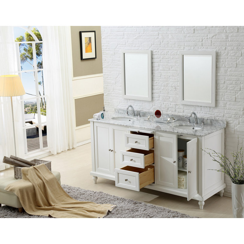 Ensemble de meuble-lavabo double 71 po Medfield, Marbre de Carrare blanc, Blanc