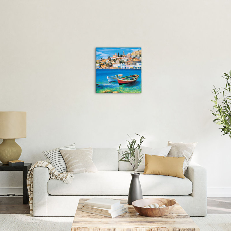 Cron Boat On The Beach By Art Studio | 58x58 Cm Frameless Panel Lightweight Ready To Hang - No Frame Print Set on Metal