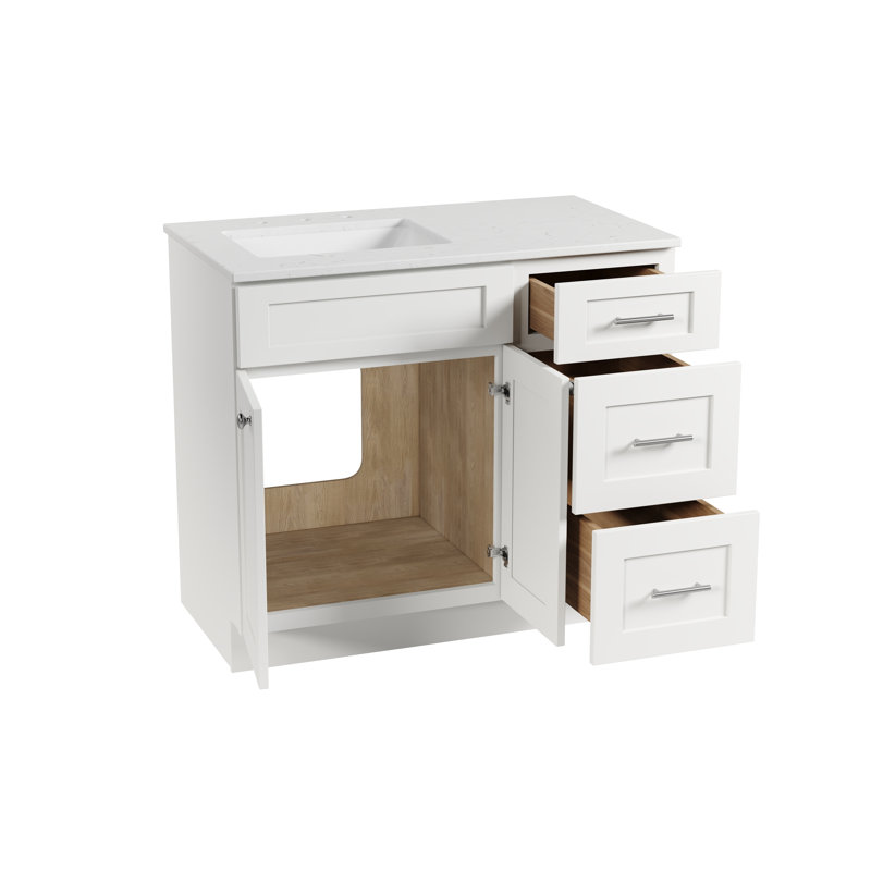 Meuble-lavabo simple avec plateau en quartz Disar, Gauche, Bleu