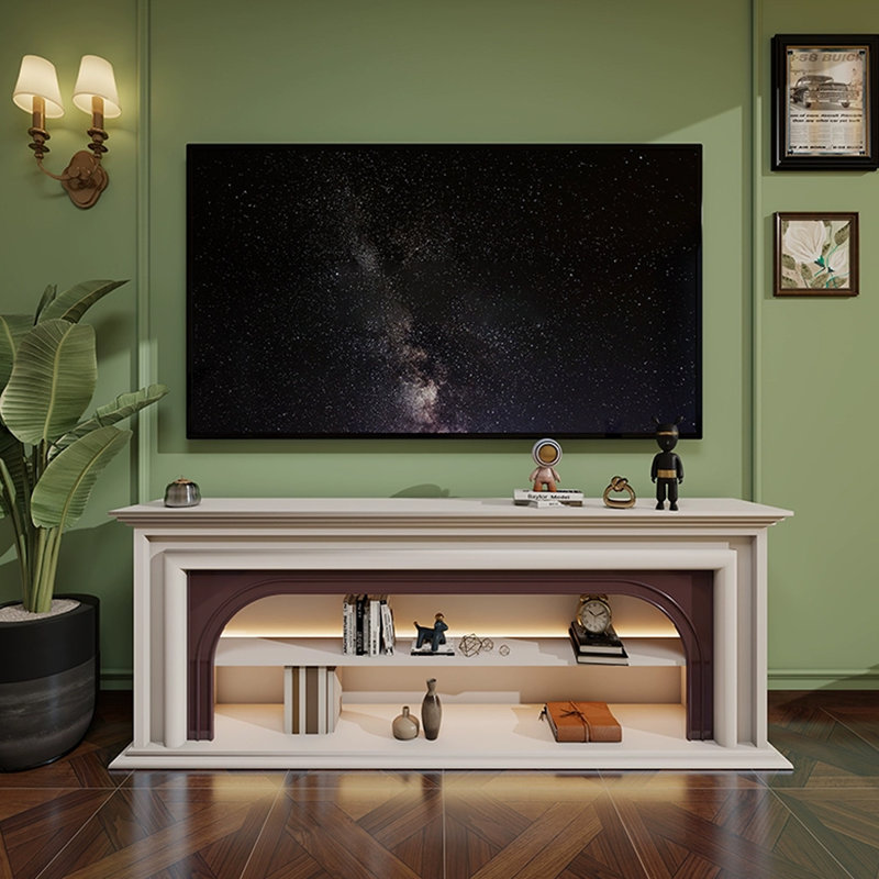 Foyer de meuble télé beige et noyer, H 29,53 po x l 86,61 po x P 29,53 po