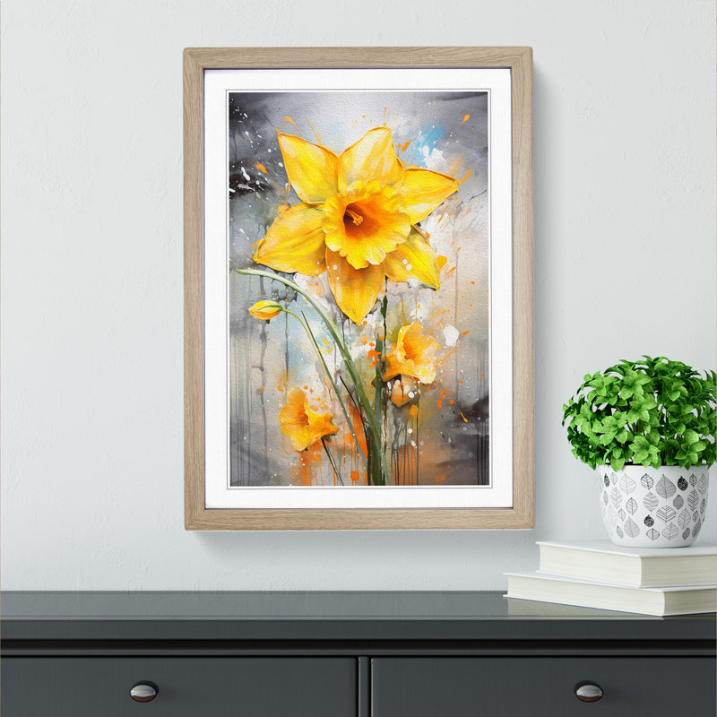 Daffodil Flower Action Painting - Framed Print, Oak Framed, 34cm H x 25cm W