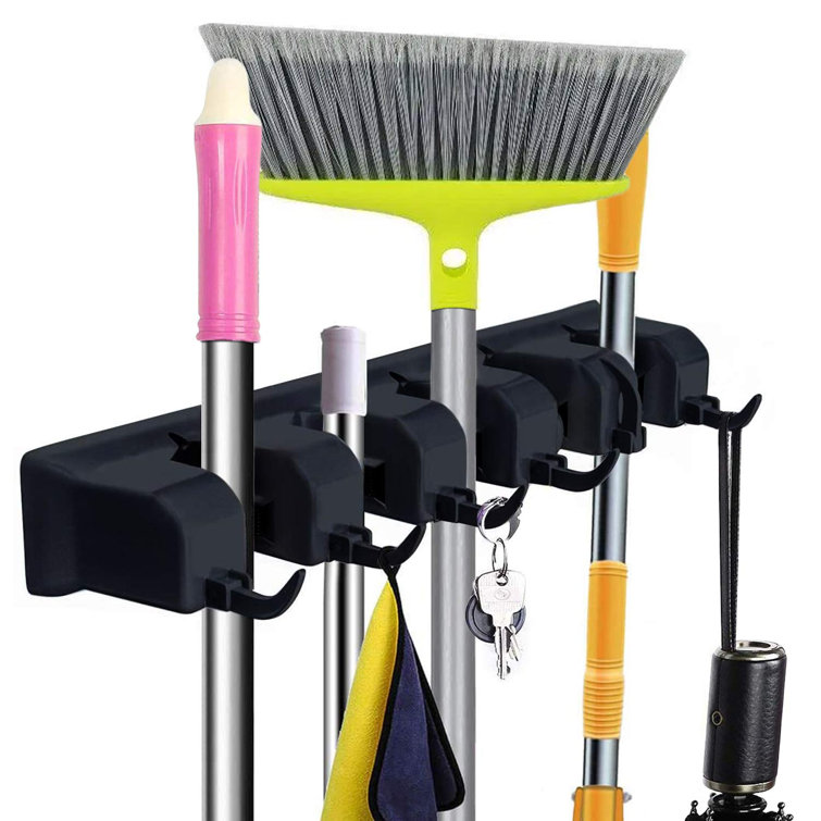 Home- It Mop and Broom Holder, 5 Position with 6 Hooks Garage Storage Holds Up