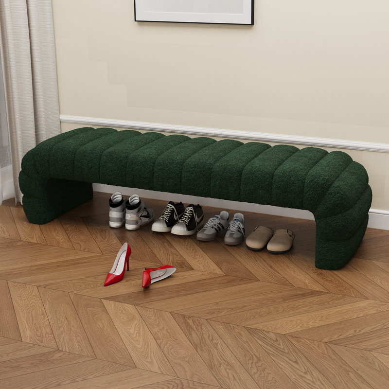 Modern  Chenille Upholstered Bed Bench,channel Tufted Ottoman, Green