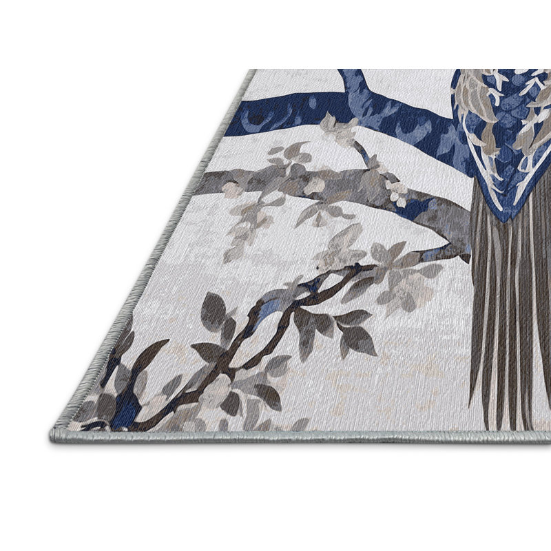 Tapis bleu lavable à la machine, Carré 5 pi