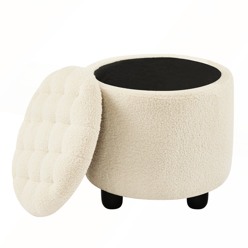 Repose-pieds capitonné avec rangement Modern, Tissu crème