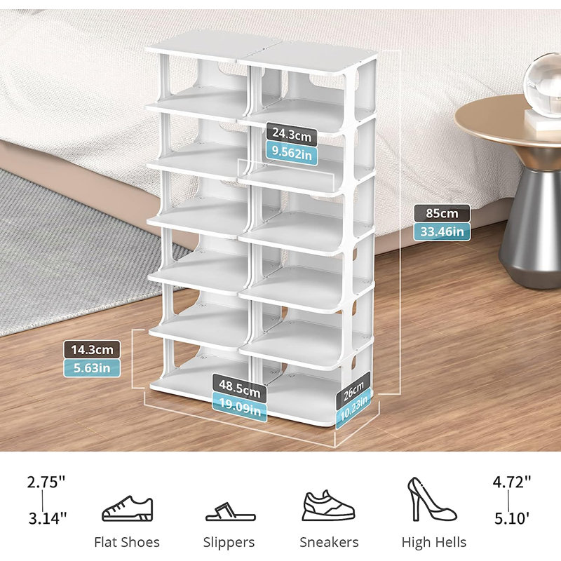14 Pair Stackable Shoe Rack, Gray