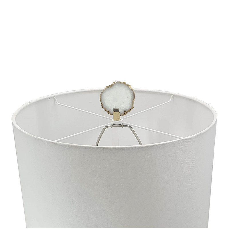 D14x29.5" Smoke Agate-Slice Table Lamp w/ Marble Base