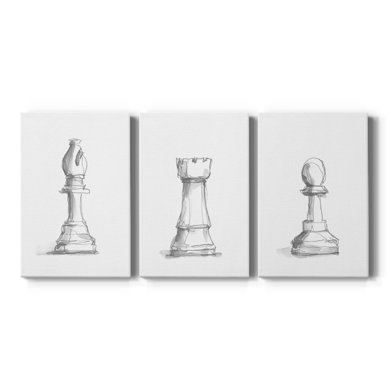 Chess Room Study IV - Toile tendue avec châssis - 3 pièces