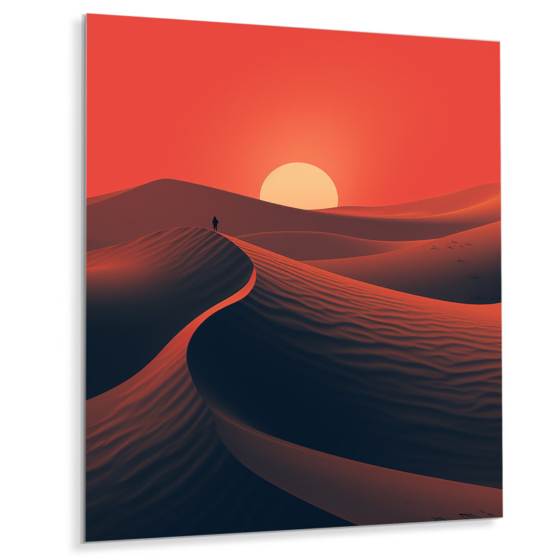 Alone in the Sahara Desert at Sunset II - désert, art mural en métal, H 20 po x l 12 po x P 1 po
