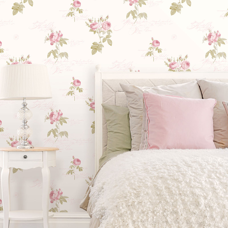 Aubrie 10m x 53cm Matte Wallpaper Roll, White/Pink