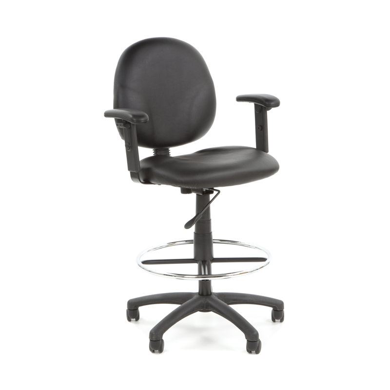 Black Ergonomic Fabric Drafting Stool with Adjustable Arms