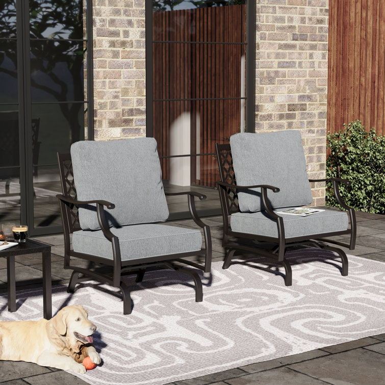 Argirios Metal Patio Rocking Lounge Chair with Cushions (Set of 2)