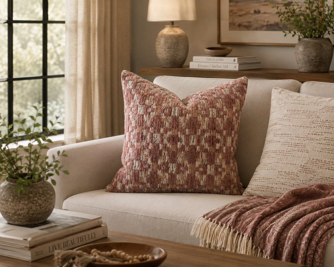 Fraser Throw Pillow, 24x24, Rose