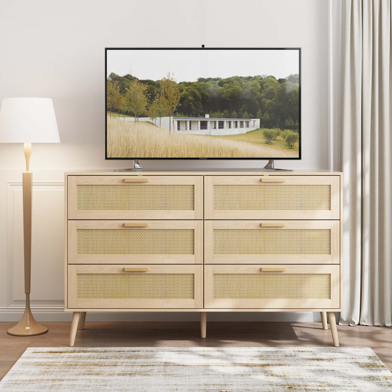 Console en bois avec 6 tiroirs, bois, Bois naturel