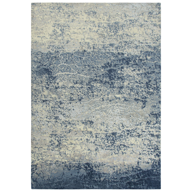 Tapis bleu / beige en laine Power Loom, Tapis de couloir beige