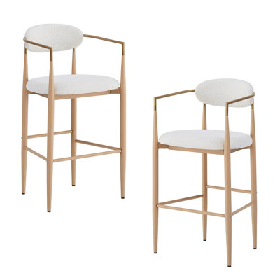 2 pour îlot de cuisine - Pieds en fer naturel beige et mousse haute 265 lb pour tabourets de bar à hauteur de comptoir (2) Revêtement et dossier de soutien Capacité de charge de 260 lb