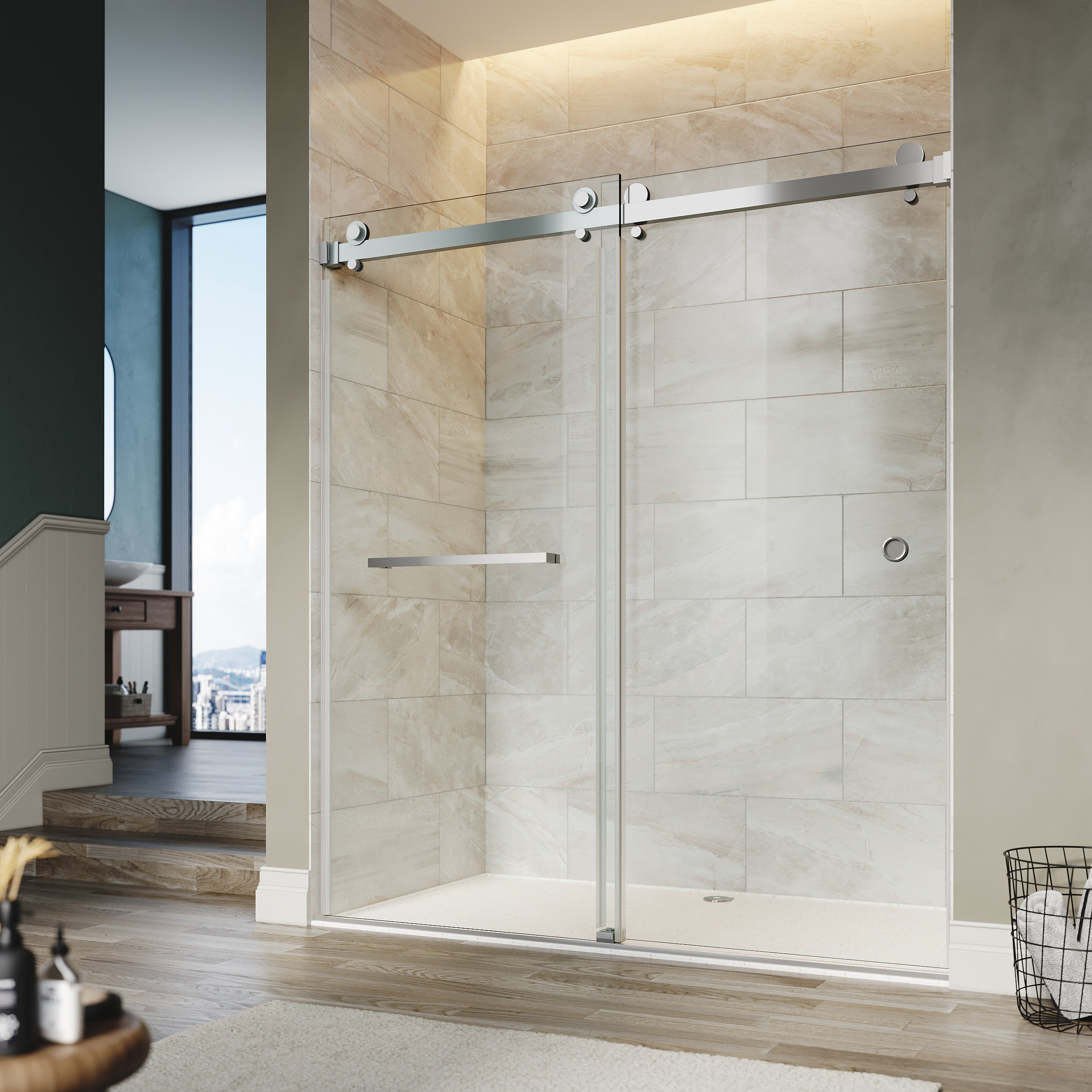 Frameless Double Sliding Shower Door - 56-60