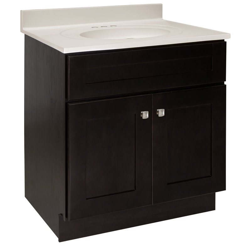 Meuble-lavabo de 31 po avec plateau Brookings, prêt à assembler, Blanc, blanc, Espresso, Centres de 4 po