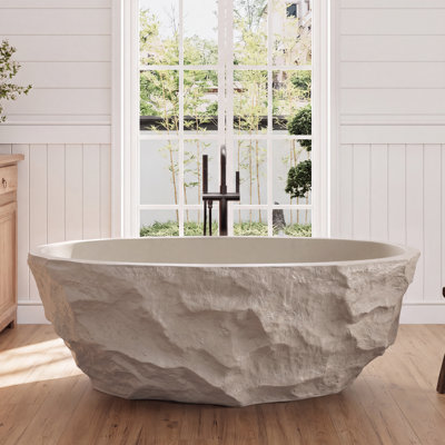 Baignoire autoportante 67 "à surface solide en pierre profonde beige