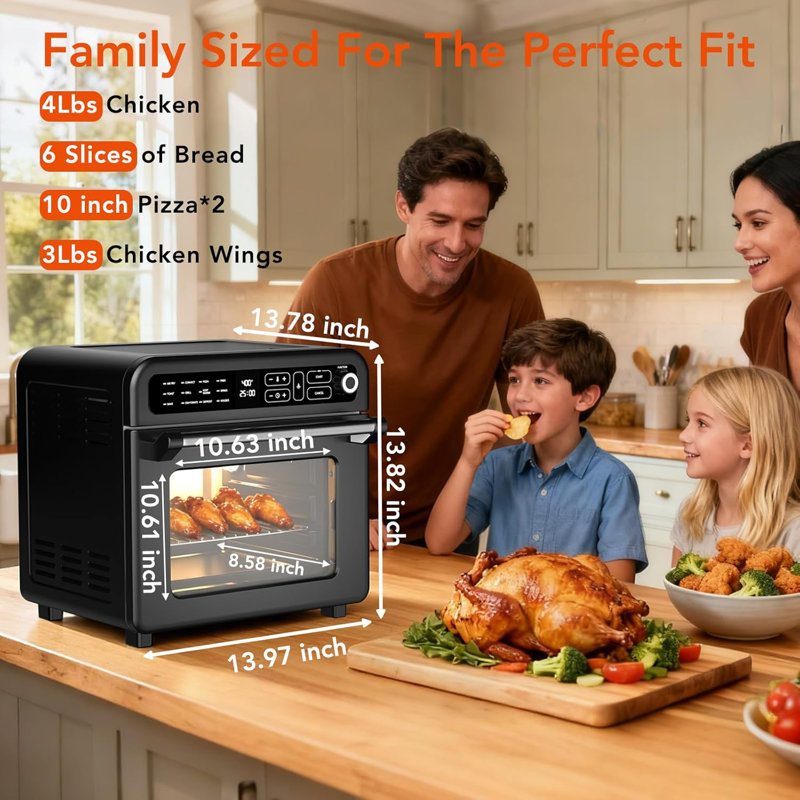 18QT Air Fryer Toaster Oven Combo, 12-in-1 Countertop Convection Airfryer Oven, Adjustable 70–450℉ Temperature, Bake, Roast, Reheat & Broil, Fits 8-10″ Pizza, Complete Accessories Included