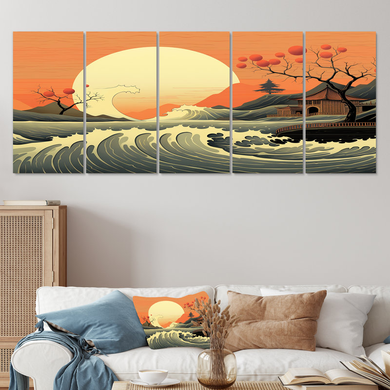 Orpha - Paysage abstrait, art mural sur toile 5 pièces, H 28 po x l 60 po