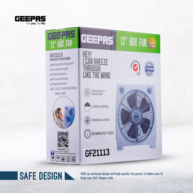 Oscillating Box Fan, Grey
