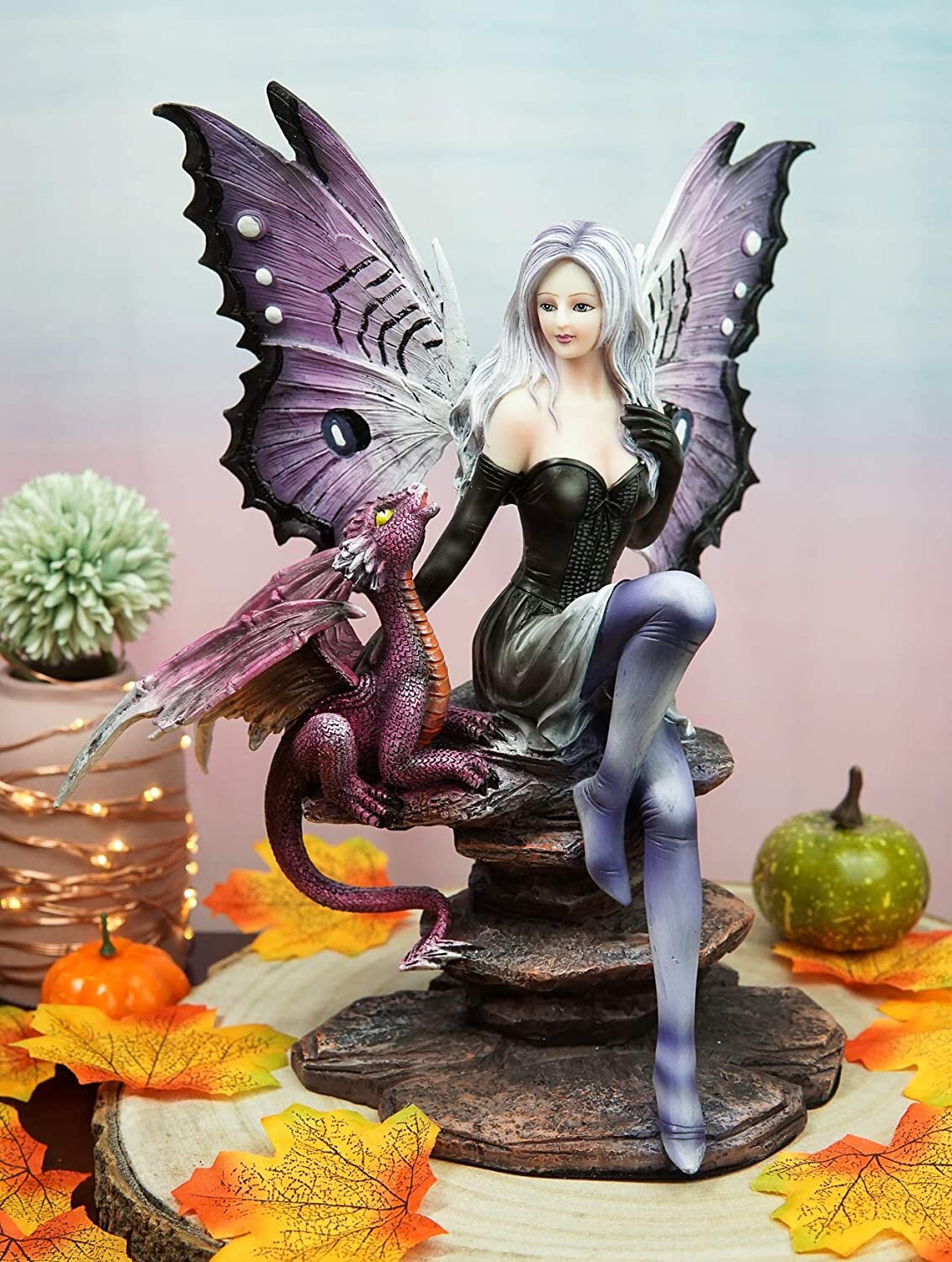 Statuette figurine fée elfe et dragon