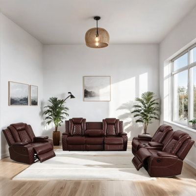 Jaylianiz 3 - Piece Vegan Leather Power Reclining Living Room Set with Wireless Chargers and LED light