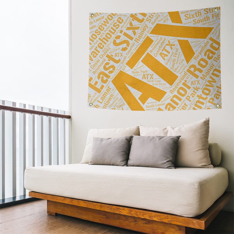 Tapisserie de polyester districts, art word, H 59 po x l 80 po, Orange, Austin