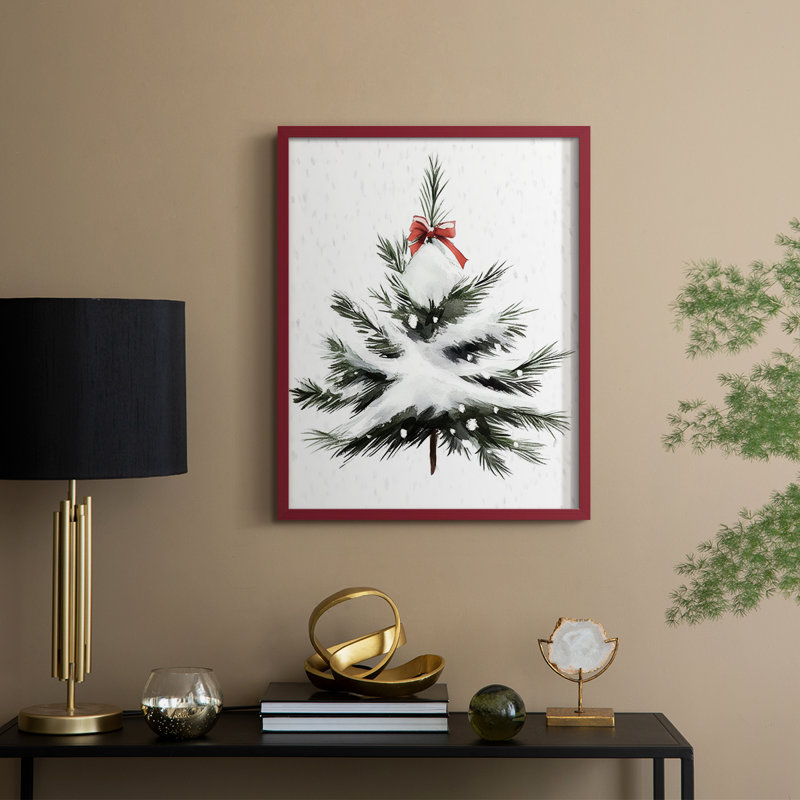«Christmas Holiday Art» CECXLIX, reproduction d'art encadrée - bois massif, H 11 po x l 9 po, Rouge