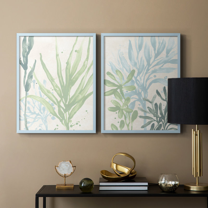 «Swaying Seagrass I-Premium», reproduction encadrée prête à accrocher - aucun clou requis - aucun clou requis, Bleu