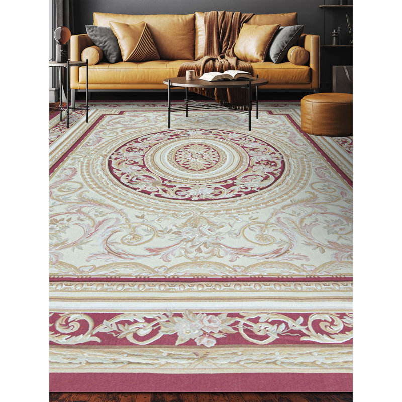 Hand-Knotted High-Quality Beige and Red Area Rug, Rectangle 8'10" x 12'5"