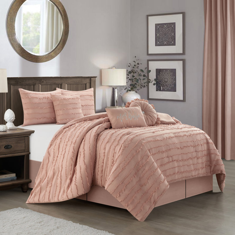 Ensemble d'édredon chic 7 pièces Merbabe, Édredon de très grande taille et 6 pièces suppl, Rose