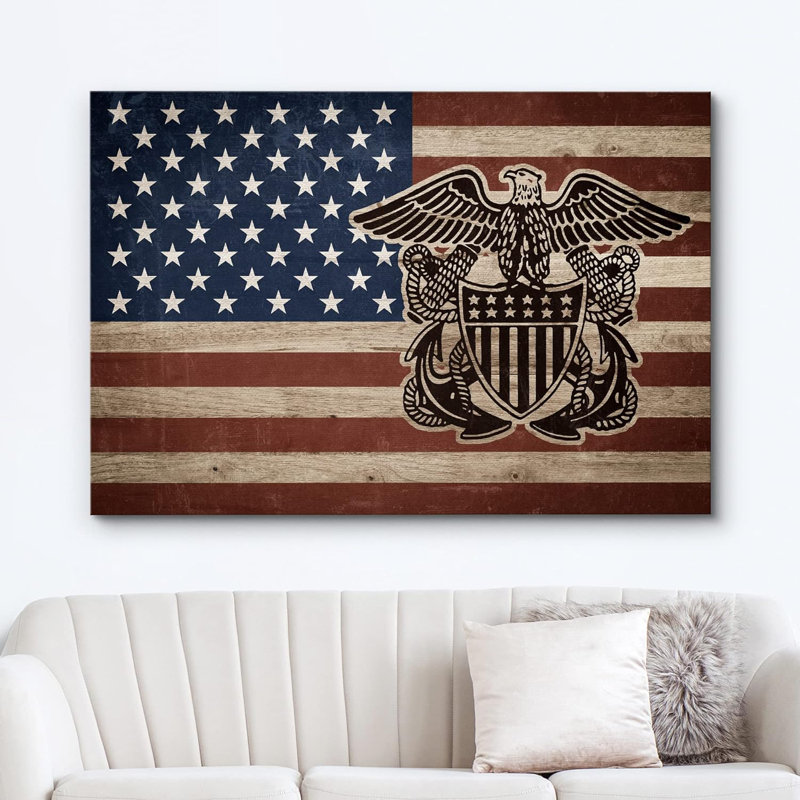 Drapeau américain rétro rétro avec emblème de l'aigle sur toile, H 16 po x l 24 po x P 1,5 po