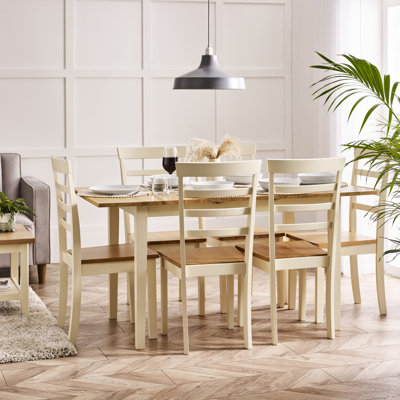 Alissah Solid Wood Farmhouse Extendable Dining Table Set with x6 Whitley Dining Chairs