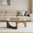 Triangle Glass Coffee Table With Solid Wood Base Abstract Glass Table for Living Room