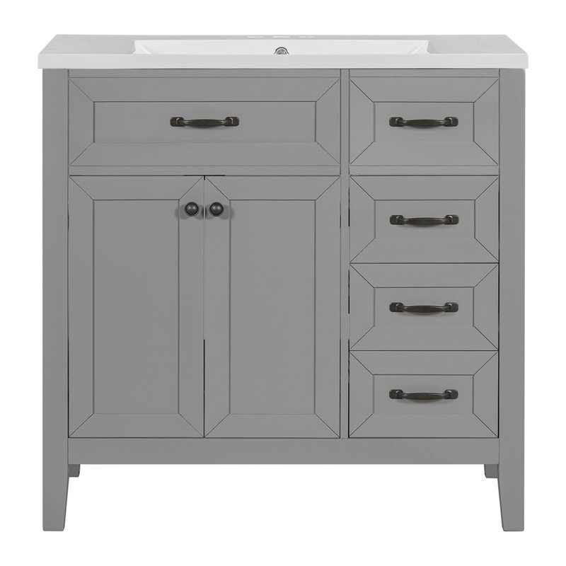 Meuble-lavabo sur pied simple 36,01 po avec comptoir en céramique Melusky, gris