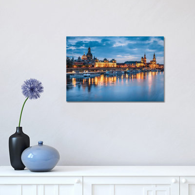 Dresden Skyline At Night by Jan Becke - Wrapped Canvas Print