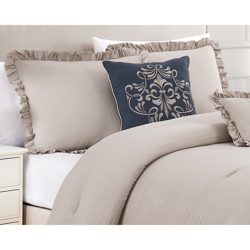Portland Ruffle Comforter Set & Decorative Pillow, King Comforter + 2 Shams + 1 Pillow Cases, Taupe