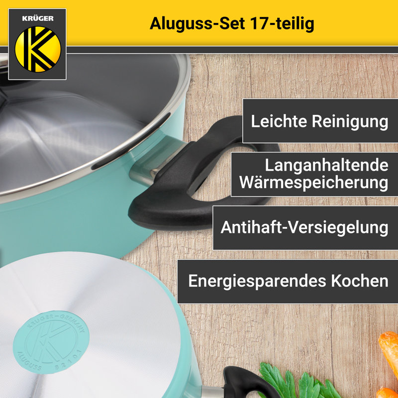 Karl Kruger 17 Piece Aluminum Non Stick Cookware Set, Mint