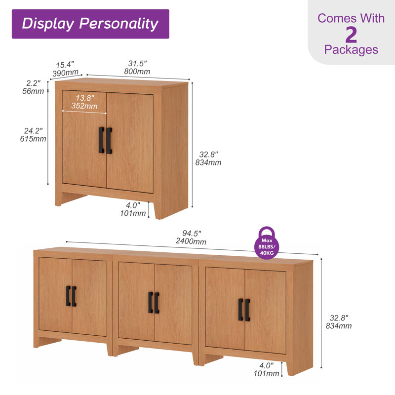 Farmhouse TV Stand For Tvs Up To 85 Inch, Rustic Wood Entertainment Center & Media Console With 6 Storage Doors, Accent Cabinet For Living Room, Hallway, Mocha