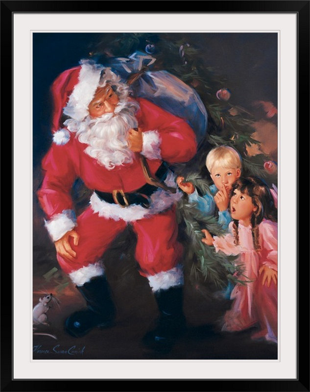 Thuc «Christmas Eve Watch» par Susan Comish - impression d'art graphique, Cadre noir, H 32 po x l 26 po x P 1 po
