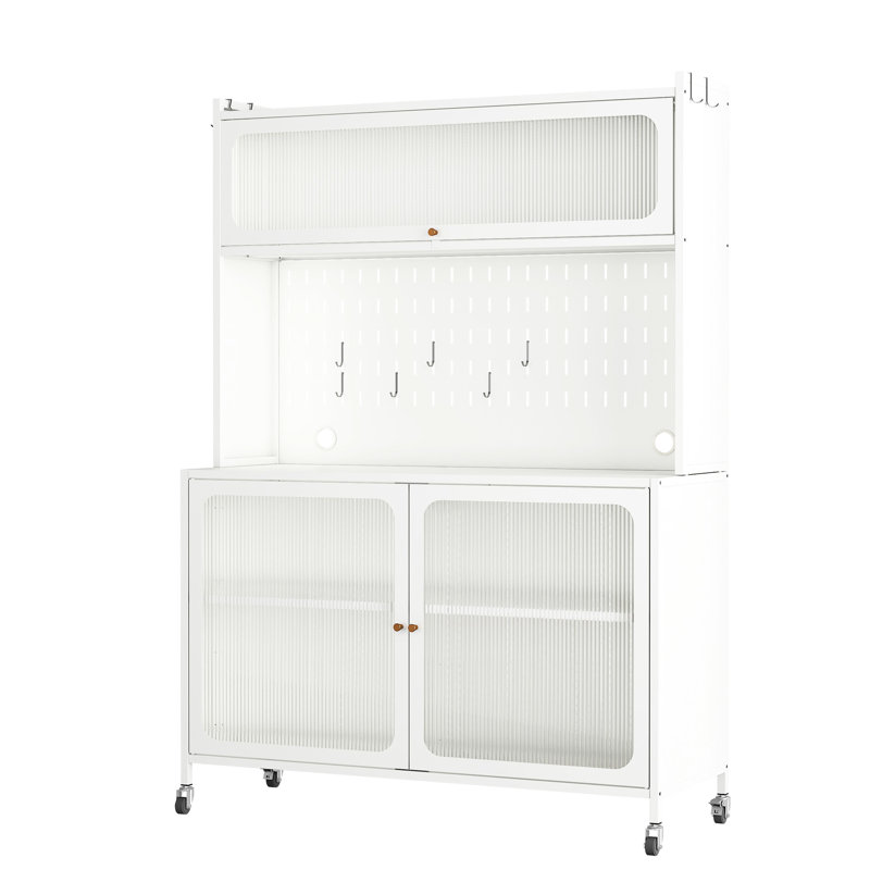 Grande armoire blanche avec portes en verre - tablettes réglables pour un rangement polyvalent dans les trous de câbles du garde-manger blanc, portes