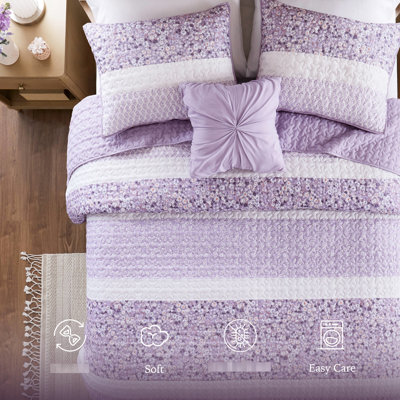 Courtepointe très grand / très grand King, jeté, courtepointe à imprimé floral, 100%, coussin nettoyable 4 pièces - matelassage Vermicelli