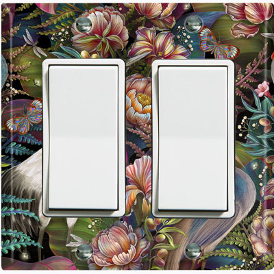 Beautiful Crane Birds Flower Garden 2 - Gang Rocker Standard Wall Plate